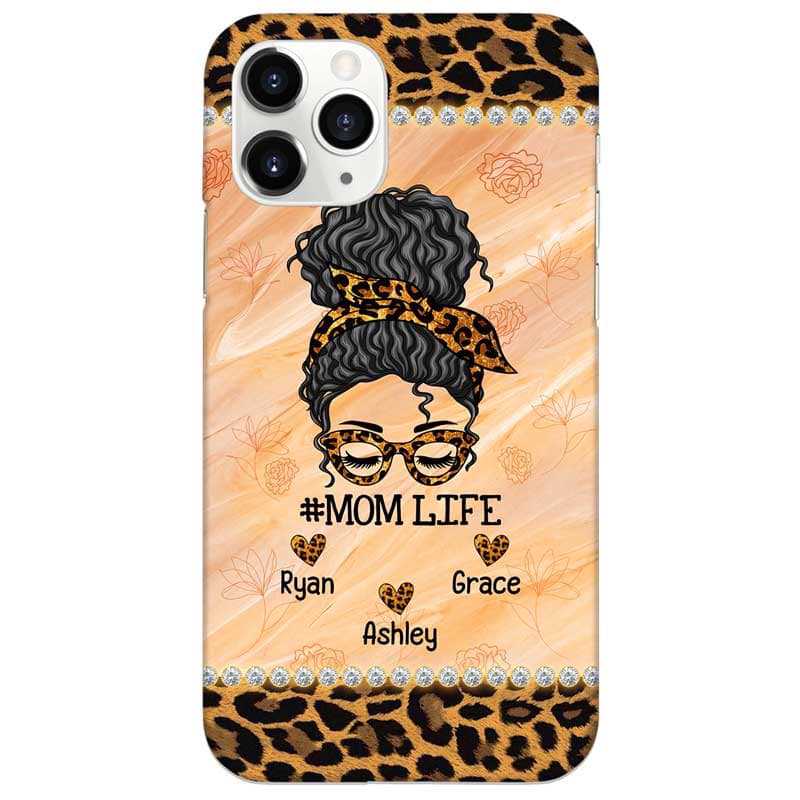 Phone Case Leopard Messy Bun Mom Life Personalized Phone Case