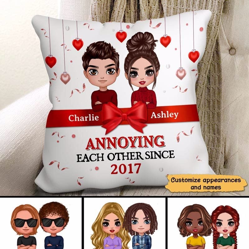 Pillow Annoying Each Other Doll Couple Valentine‘s Day Gift Personalized Pillow (Insert Included) 12x12 / Linen