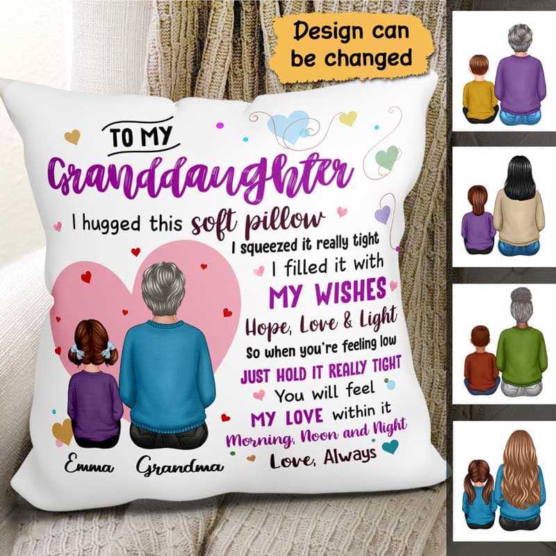 Pillow Colorful Heart To My Granddaughter Gift From Grandma Personalized Pillow (Insert Included) 12x12 / Linen