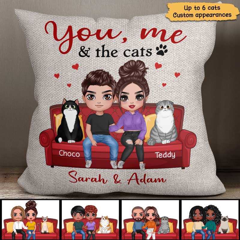 Pillow Couple Sitting With Cats Gift For Him For Her Personalized Pillow (Insert Included) 12x12 / Linen