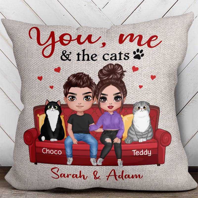 Pillow Couple Sitting With Cats Gift For Him For Her Personalized Pillow (Insert Included)
