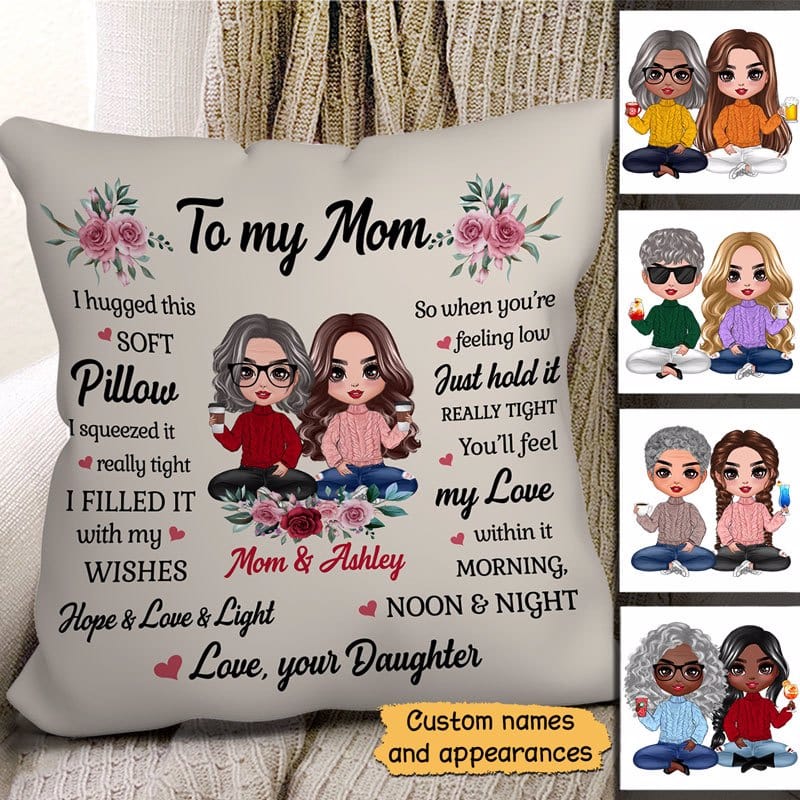 Pillow Doll Daughter To My Mom Flower Personalized Pillow (Insert Included) 12x12 / Linen