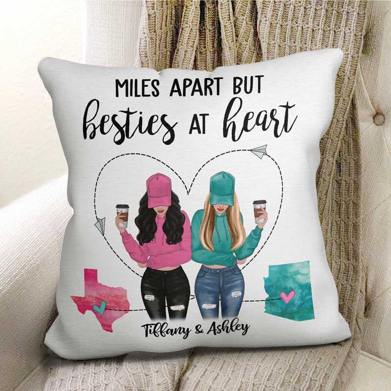 Pillow Long Distance Besties Modern Girls Personalized Pillow (Insert Included) 18x18 / Linen