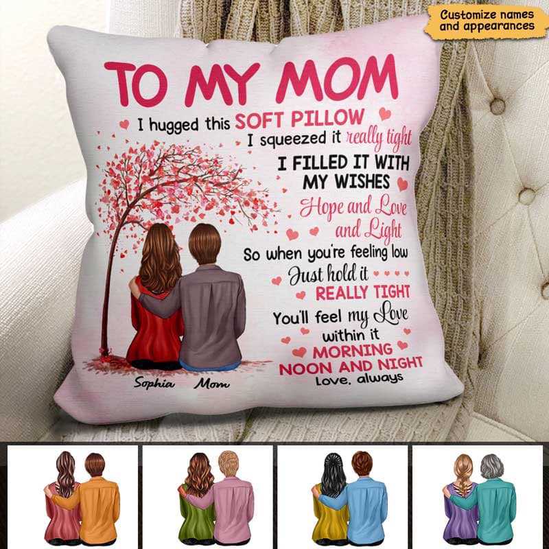 Pillow Pink Heart Tree To My Mom Personalized Pillow (Insert Included) 12x12 / Linen