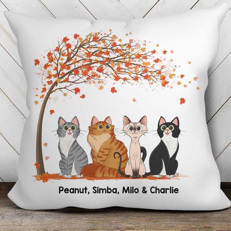 Pillow Sitting Cat Cartoon Under Tree Personalized Pillow (Insert Included)