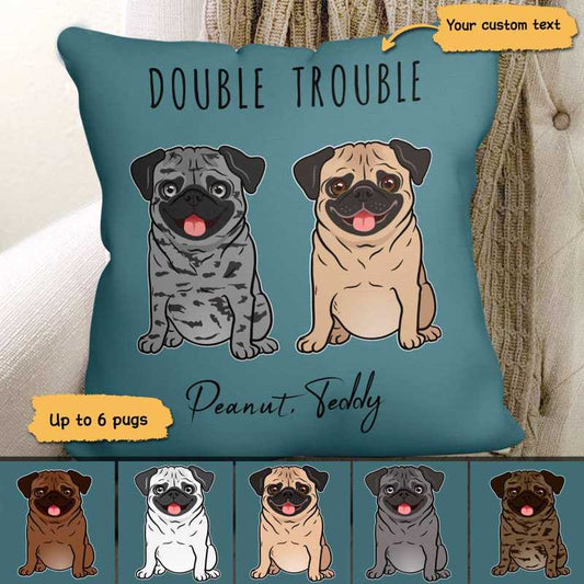 Pillow Sitting Pug Double Trouble Personalized Pillow (Insert Included) 18x18 / Linen