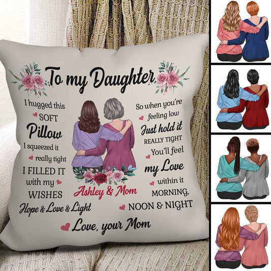 Pillow To My Daughter Flower Personalized Pillow (Insert Included) 18x18 / Linen