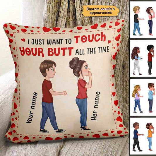 Pillow Touch Your Butt Funny Valentine Gift For Him For Her Personalized Pillow (Insert Included) 12x12 / Linen