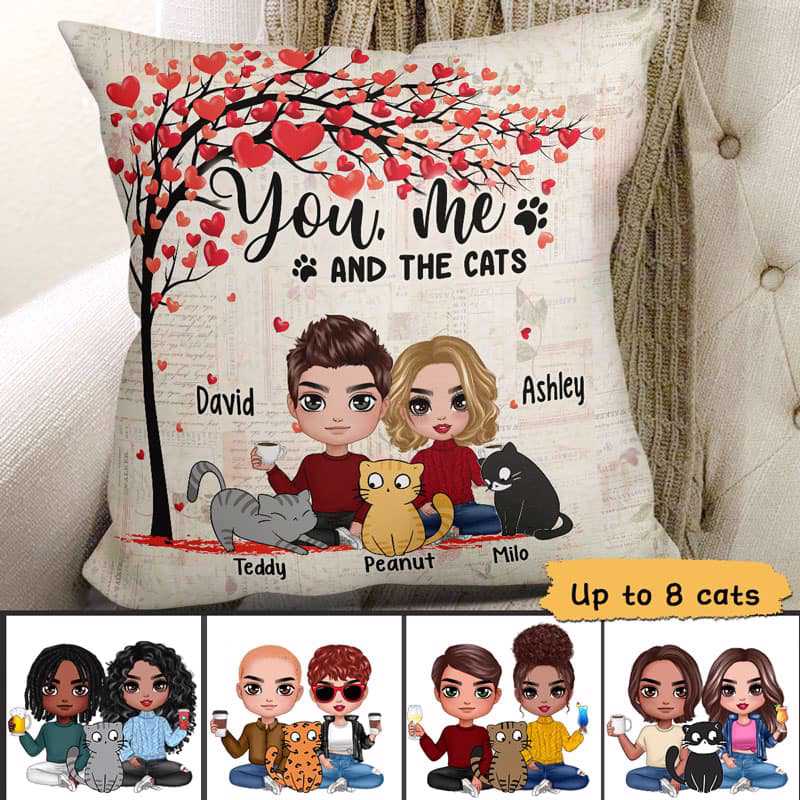 Pillow You Me And The Cats Doll Couple Personalized Pillow 12x12 / Linen