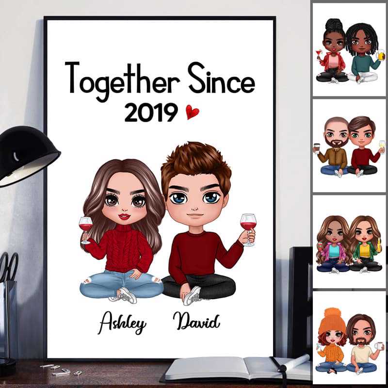 Poster Doll Couple Sitting Valentine‘s Day Gift For Him For Her Personalized Vertical Poster 12x18