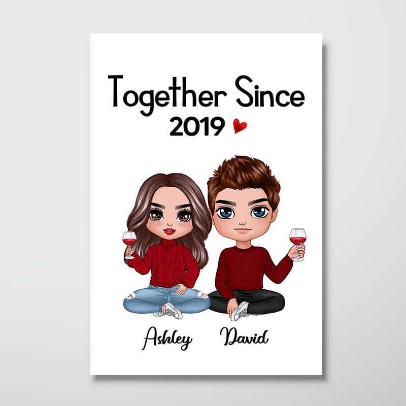 Poster Doll Couple Sitting Valentine‘s Day Gift For Him For Her Personalized Vertical Poster