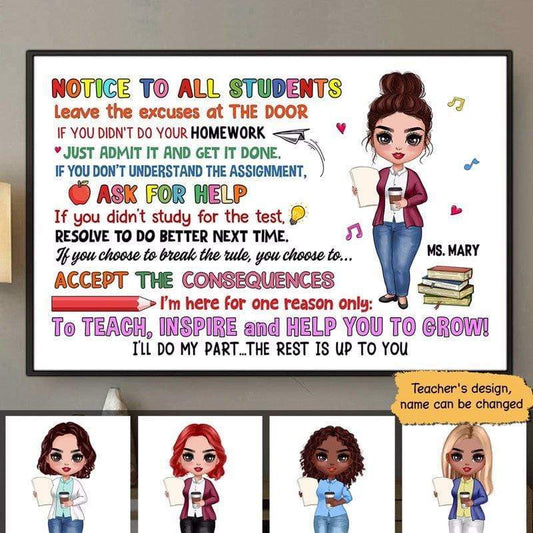 Poster Doll Teacher Notice To Students Personalized Horizontal Poster 18x12
