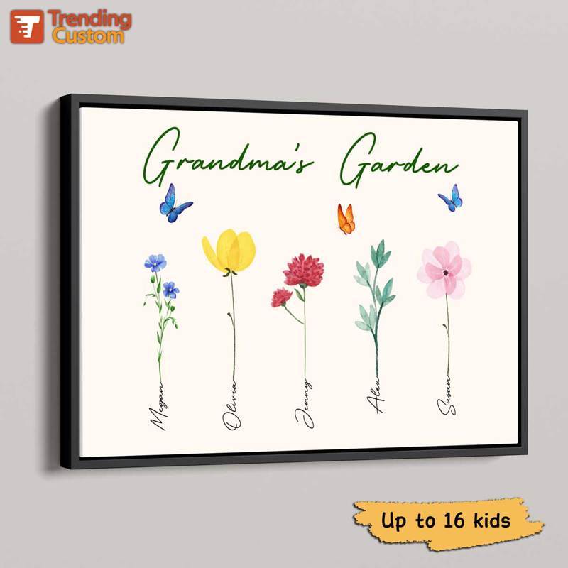 Poster Family Watercolor Flowers Personalized Horizontal Poster (11-16 Kids) 18x12