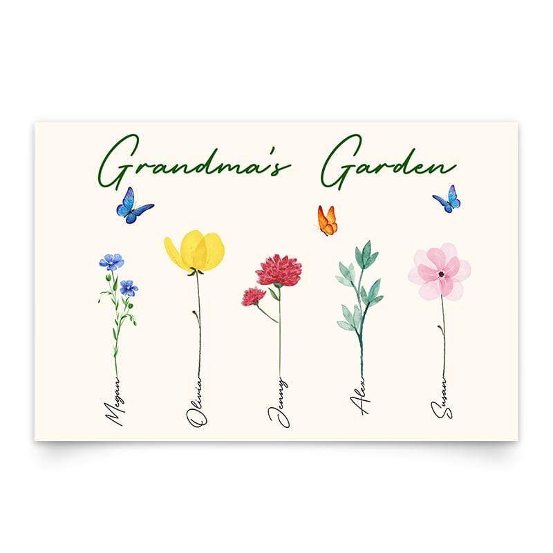 Poster Family Watercolor Flowers Personalized Horizontal Poster (11-16 Kids) 18x12