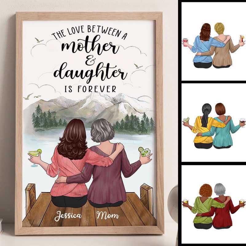 Poster Mom And Daughter On The Bridge Personalized Vertical Poster 12x18
