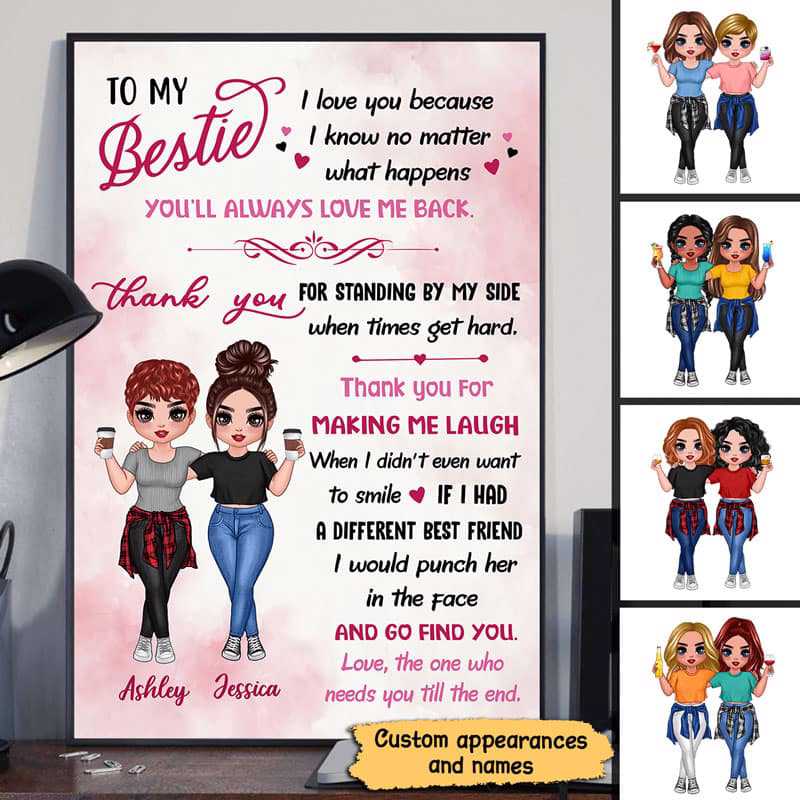 Poster Watercolor Pink Energetic Doll Besties Personalized Vertical Poster 12x18