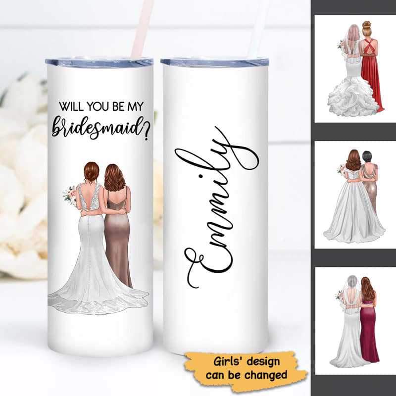 Skinny Tumbler Bridesmaid Proposal Gift Maid Of Honor Personalized Skinny Tumbler 20oz
