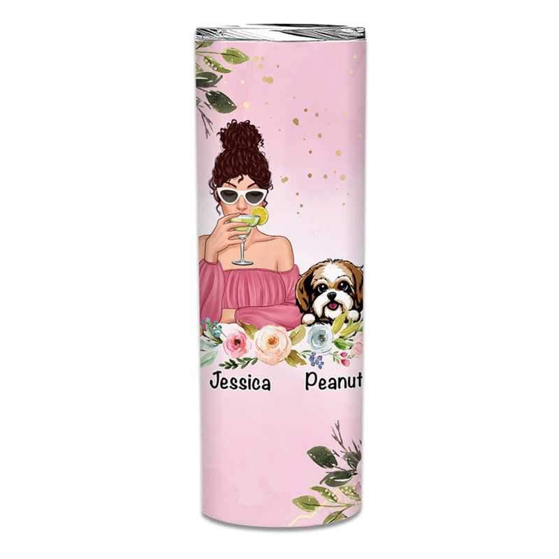 Skinny Tumbler Floral Dog Mom Cocktail Girl Personalized Skinny Tumbler 20oz