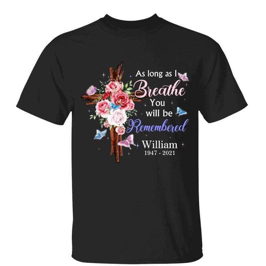 T-Shirt Butterflies Floral Cross Family Memorial Personalized Shirt Classic Tee / Black Classic Tee / S