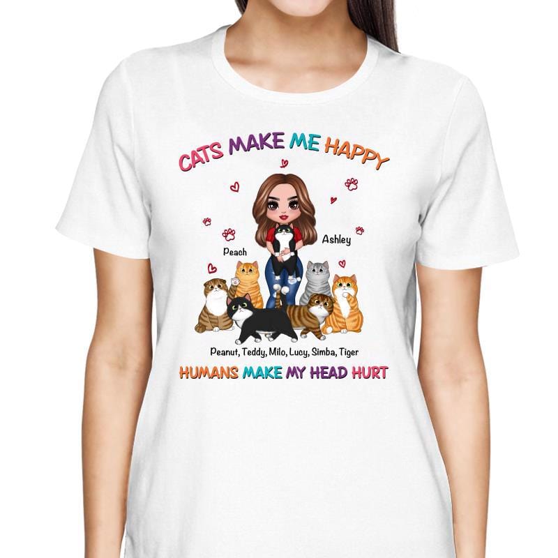 T-Shirt Cats Make Me Happy Doll Girl Personalized Shirt