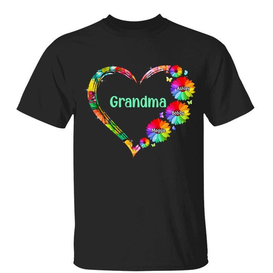 T-Shirt Colorful Daisy Heart Mom Grandma Personalized Shirt Classic Tee / Black Classic Tee / S