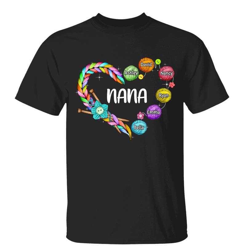 T-Shirt Crochet Grandma Heart Personalized Shirt Classic Tee / Black Classic Tee / S
