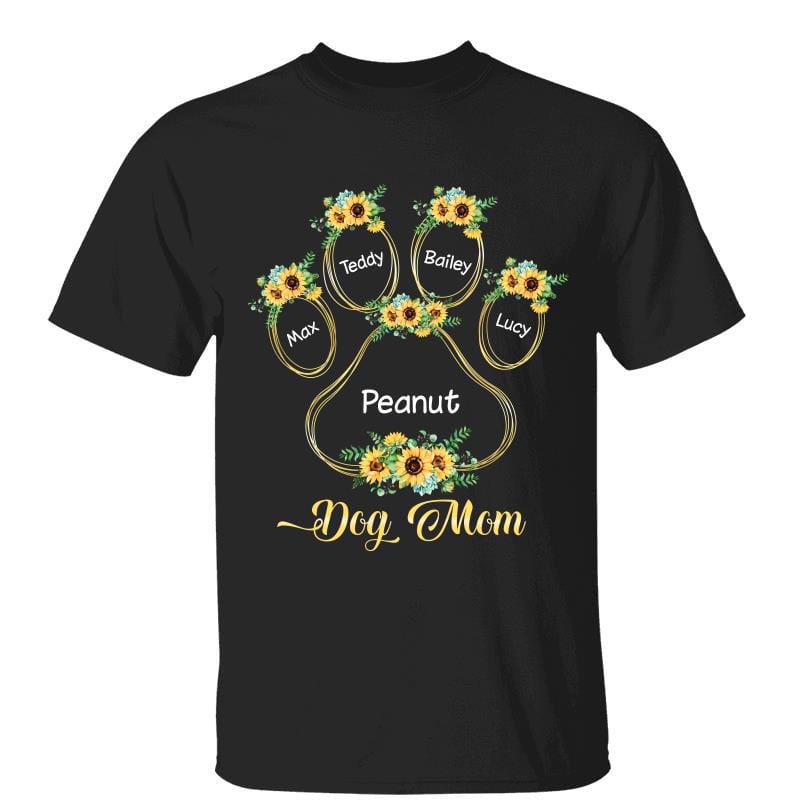 T-Shirt Dog Mom Sunflower Outline Personalized Shirt Classic Tee / Black Classic Tee / S