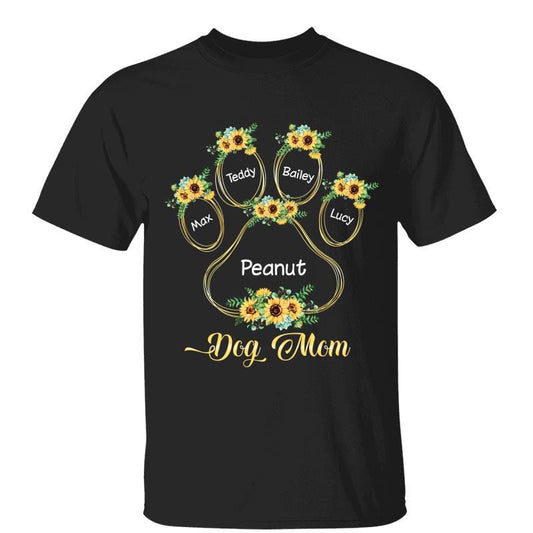 T-Shirt Dog Mom Sunflower Outline Personalized Shirt Classic Tee / Black Classic Tee / S