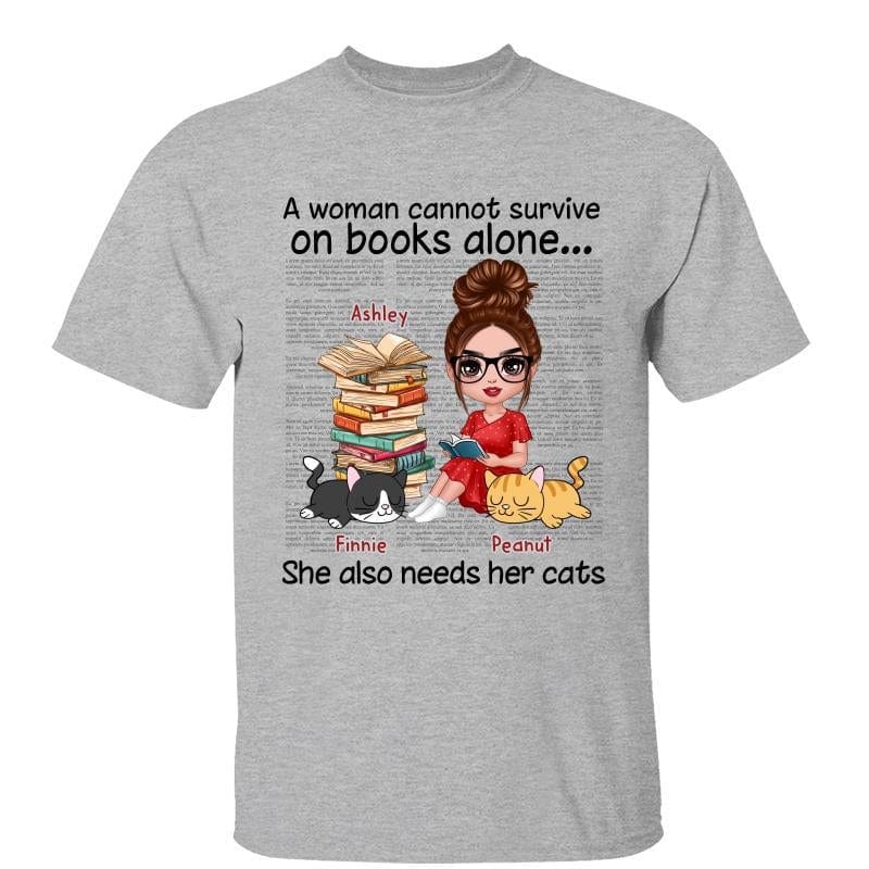 T-Shirt Doll Girl Books And Sleeping Cats Personalized Shirt Classic Tee / Ash Classic Tee / S