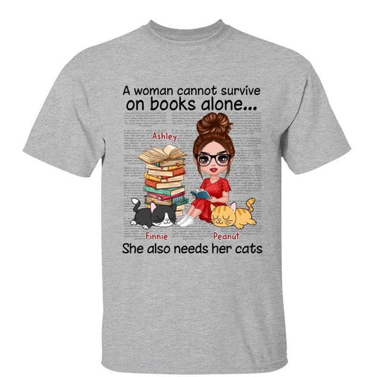 T-Shirt Doll Girl Books And Sleeping Cats Personalized Shirt Classic Tee / Ash Classic Tee / S