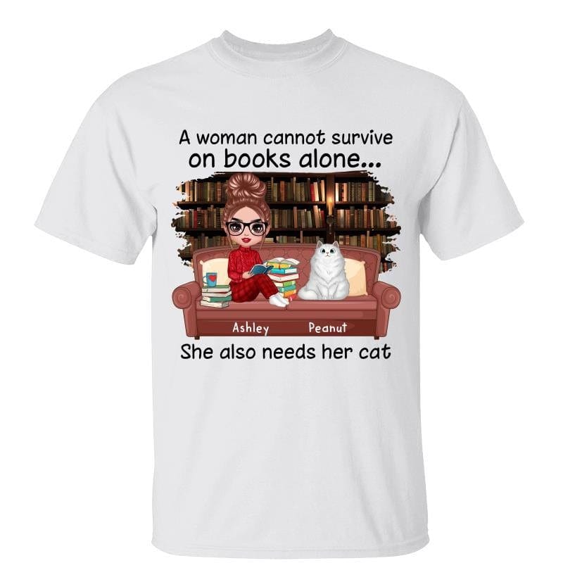 T-Shirt Doll Girl Reading Books On Sofa With Cats Personalized Shirt Classic Tee / White Classic Tee / S