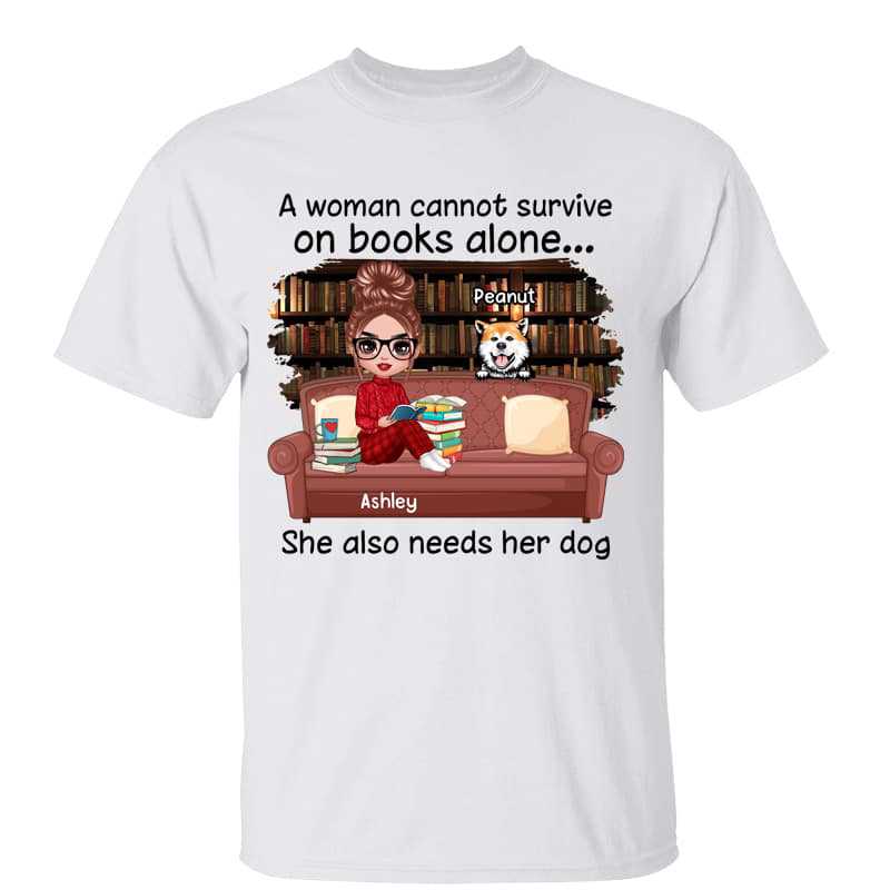 T-Shirt Doll Girl Reading Books On Sofa With Dogs Personalized Shirt Classic Tee / White Classic Tee / S