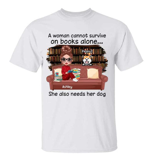 T-Shirt Doll Girl Reading Books On Sofa With Dogs Personalized Shirt Classic Tee / White Classic Tee / S