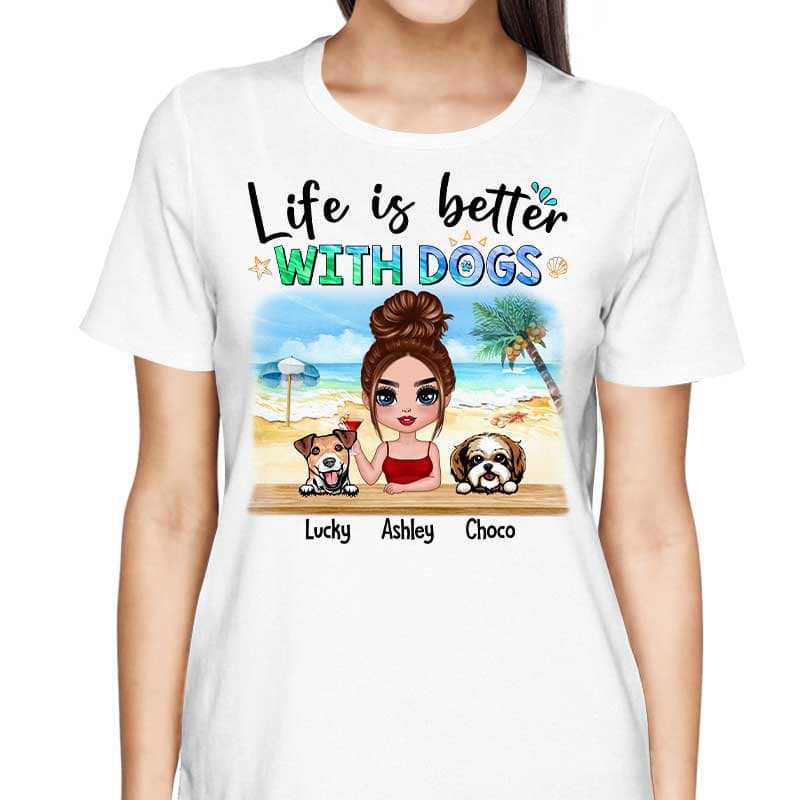 T-Shirt Doll Summer Woman And Dog At Beach Personalized Shirt