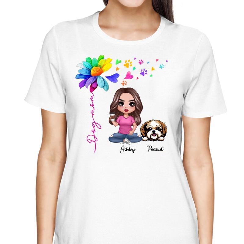 T-Shirt Flying Hearts Paw Colorful Flower Dandelion Doll Dog Mom Personalized Shirt