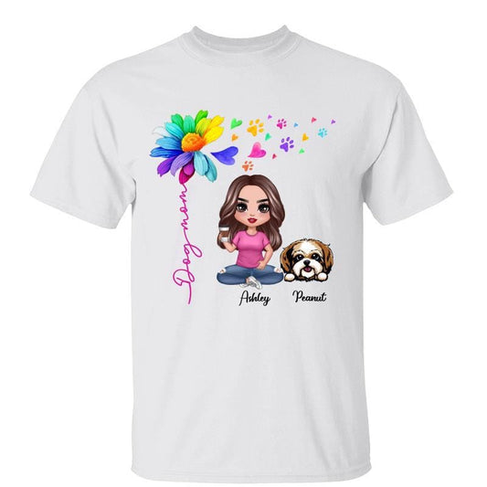 T-Shirt Flying Hearts Paw Colorful Flower Dandelion Doll Dog Mom Personalized Shirt Classic Tee / White Classic Tee / S