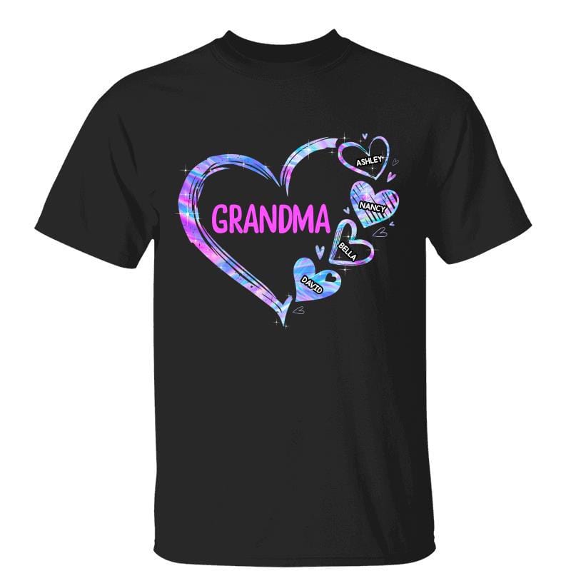 T-Shirt Grandma Mom Heart Hologram Personalized Shirt Classic Tee / Black Classic Tee / S