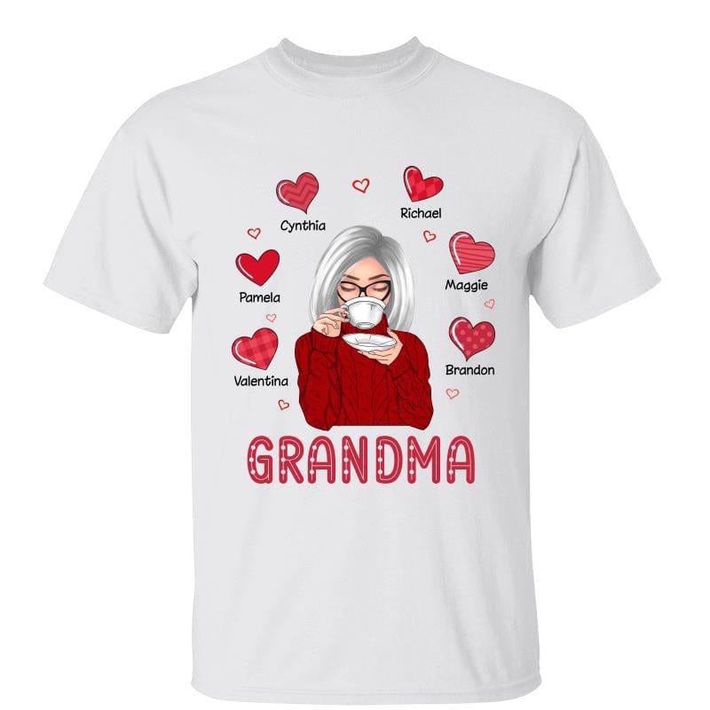 T-Shirt Grandma Red Pattern Hearts Valentine‘s Day Gift Personalized Shirt Classic Tee / White Classic Tee / S