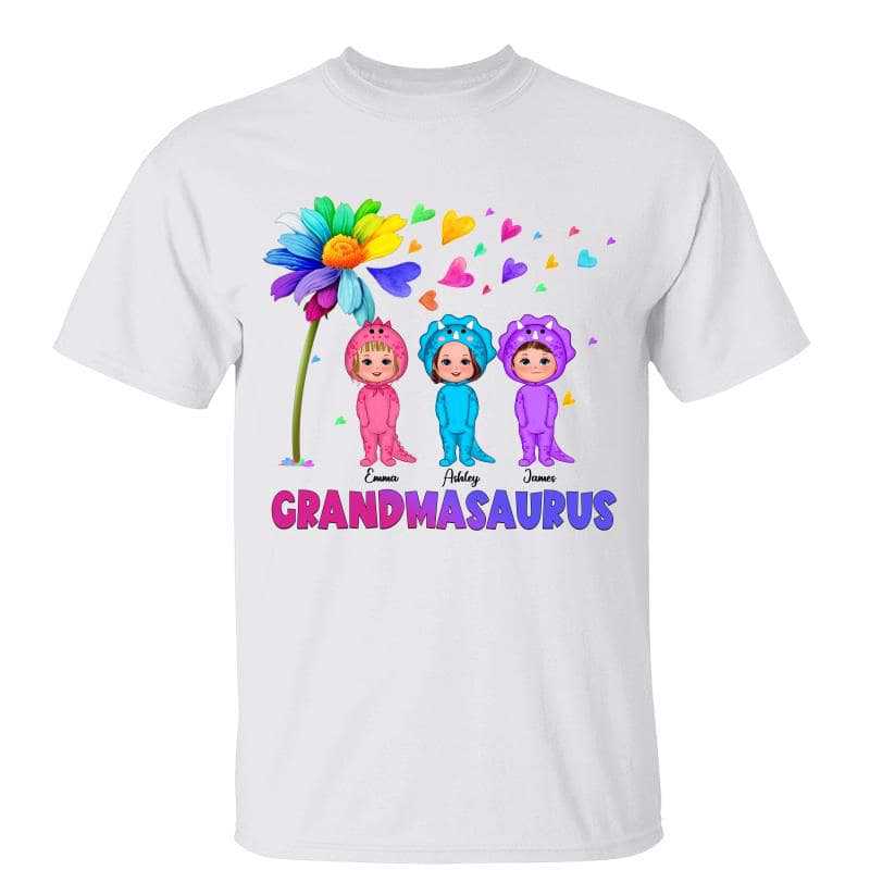 T-Shirt Grandmasaurus Colorful Daisy Dandelion Mother‘s Day Gift Personalized Shirt Classic Tee / White Classic Tee / S