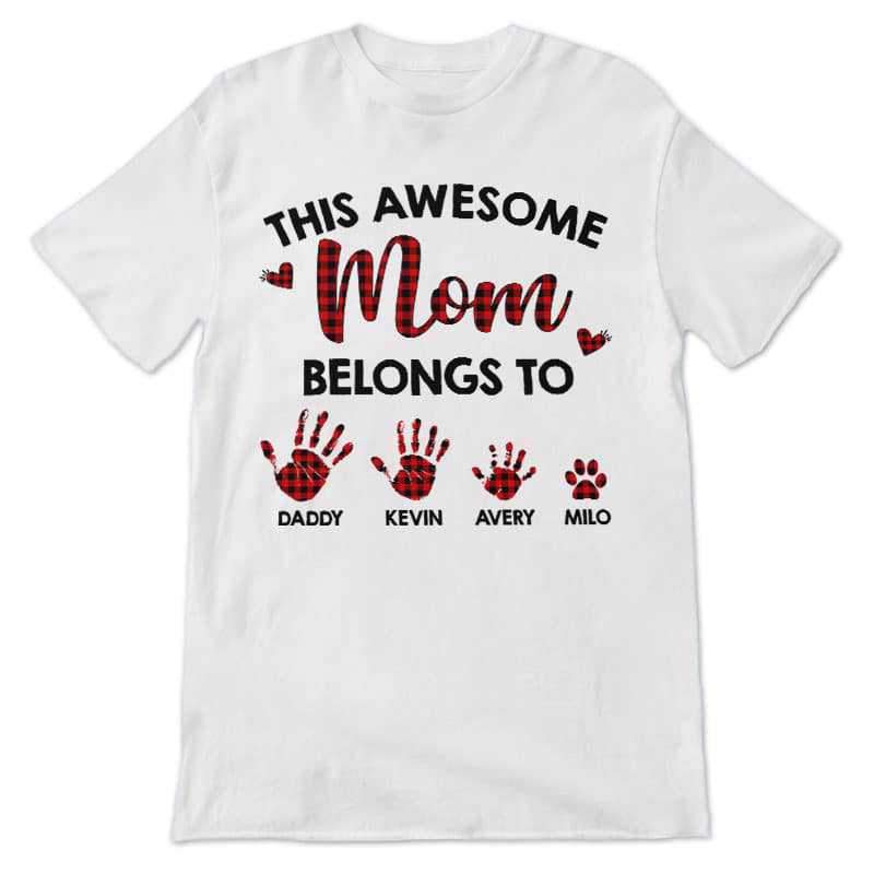 T-Shirt Mom Belongs To Kids and Pet Red Plaid Personalized Shirt