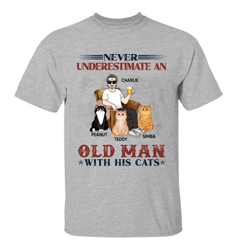 T-Shirt Never Underestimate Old Man Cat Dad Personalized Shirt Classic Tee / Ash Classic Tee / S