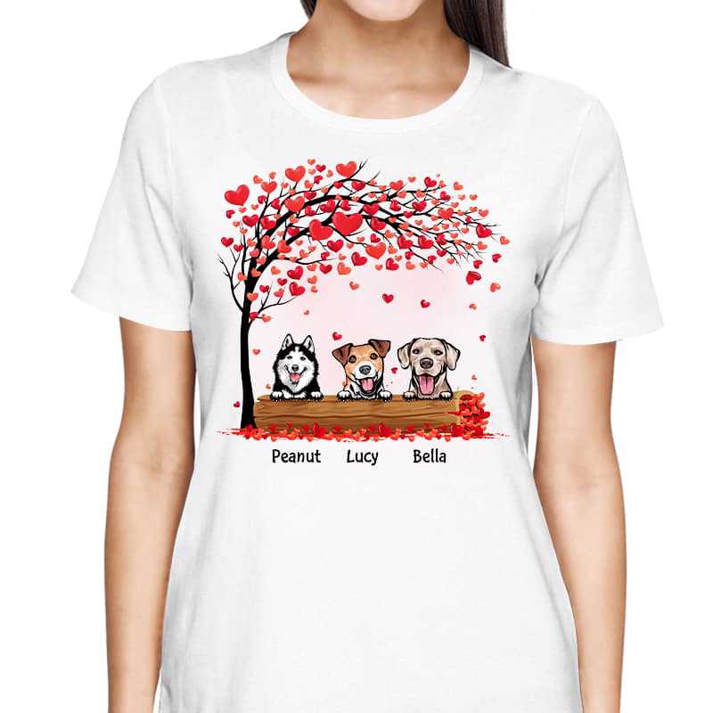 T-Shirt Peeking Dogs Under Heart Tree Personalized Shirt