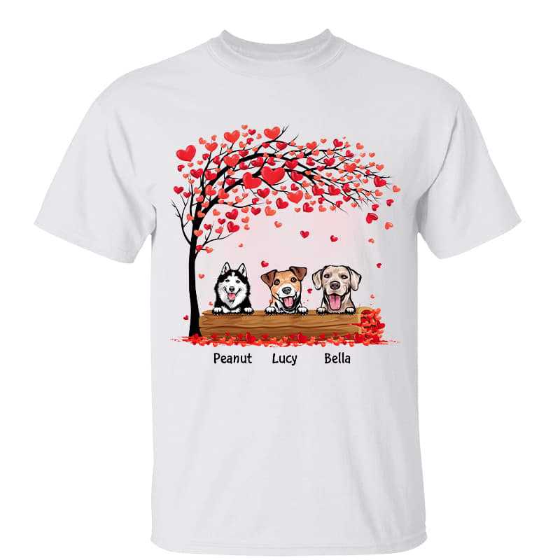 T-Shirt Peeking Dogs Under Heart Tree Personalized Shirt Classic Tee / White Classic Tee / S