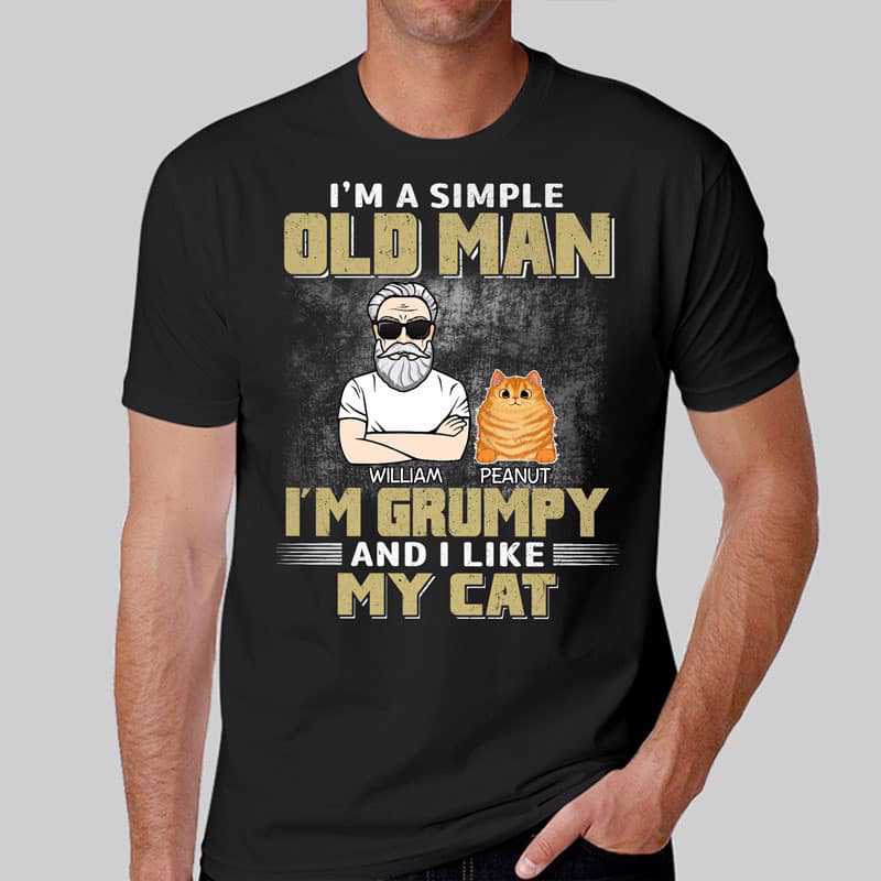 T-Shirt Simple Old Man Like Cats Personalized Shirt