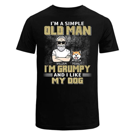 T-Shirt Simple Old Man Like Dogs Personalized Shirt Classic Tee / Black Classic Tee / S