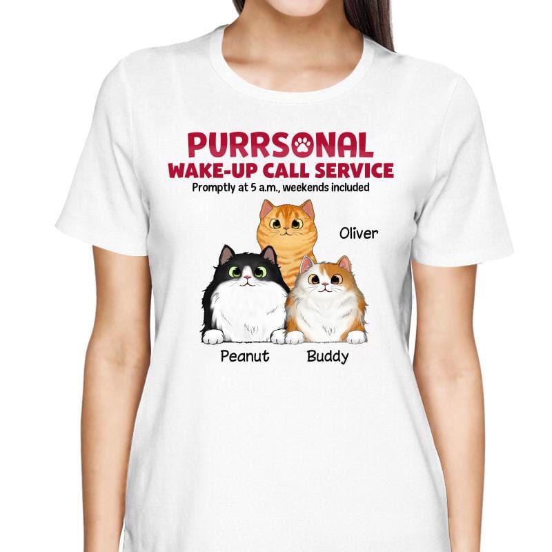 T-Shirt Wake-up Call Service Fluffy Cats Funny Gift For Cat Lover Personalized Shirt
