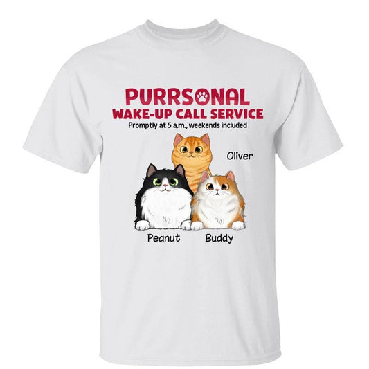 T-Shirt Wake-up Call Service Fluffy Cats Funny Gift For Cat Lover Personalized Shirt Classic Tee / White Classic Tee / S