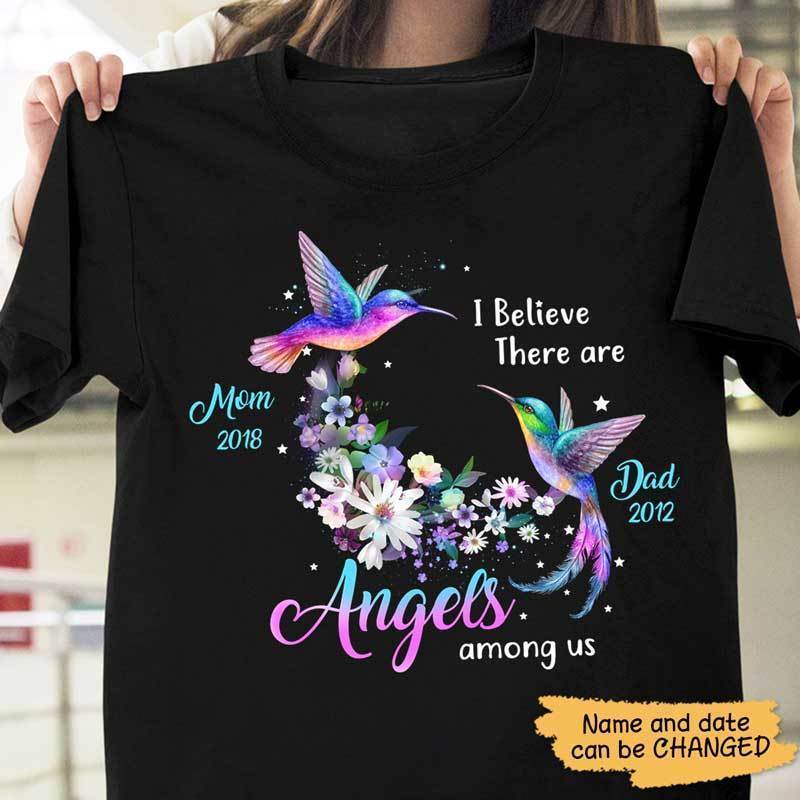 T-shirts Angels Among Us Hummingbird Memorial Personalized Shirt Classic Tee / S / Black