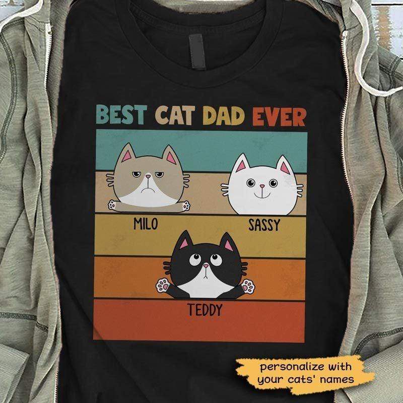 T-shirts Best Cat Dad Ever Retro Personalized Cat Dad Shirt Classic Tee / S / Black