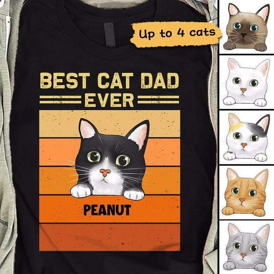 T-shirts Best Cat Dad Mom Peeking Retro Personalized Shirt Classic Tee / S / Black
